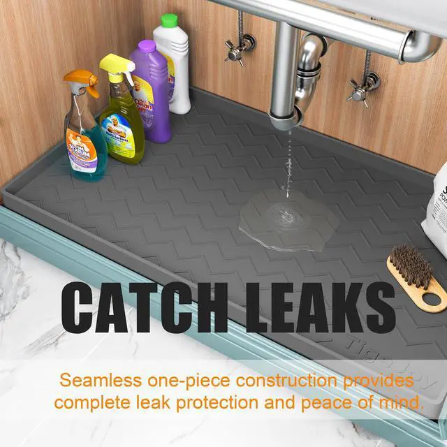 Alt view image 4 of 7 - 34" x 22" Under Sink Mats for Kitchen Waterproof, Leak-Proof Silicone Mat Sink Protector and Cabinet Liner, Kitchen Essentials Organizer and Storage, Boot or Shoe Tray, Pet Feeding Mat