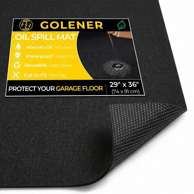 Main image of Oil Spill Mat - Garage Floor Mat, Absorbent Oil Pad, Premium Maintenance Mat, Waterproof, Contain Liquid, Protect Garage Surface from Spill & Stain, Reusable, Washable, Durable, Black, 29x36