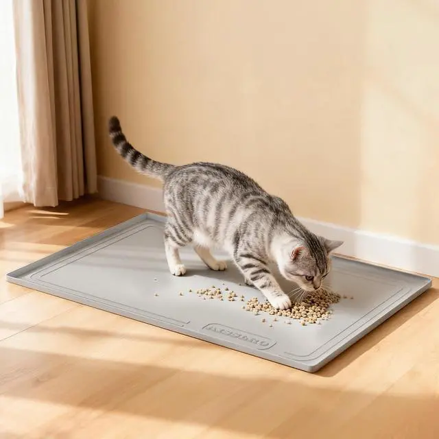 Alt view image 6 of 7 - Under Sink Mat 22" X 19", Waterproof Silicone Cabinet Organizer Protector with Raised Edge, Kitchen & Bathroom Leak Tray, Shelf Liner & Pet Feeding Mat for Dog Cat Food Mats, Gray