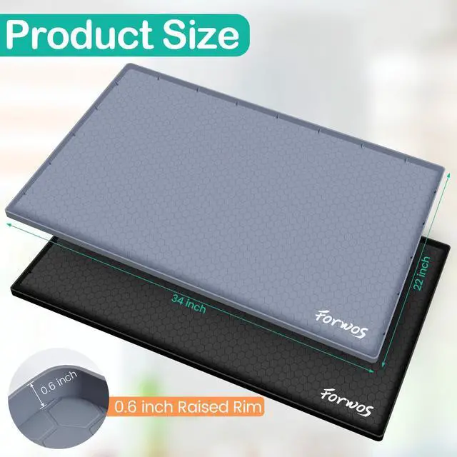 Alt view image 2 of 6 - Silicone Under Sink Mat, 34"x22", Waterproof Cabinet Liner, Grey