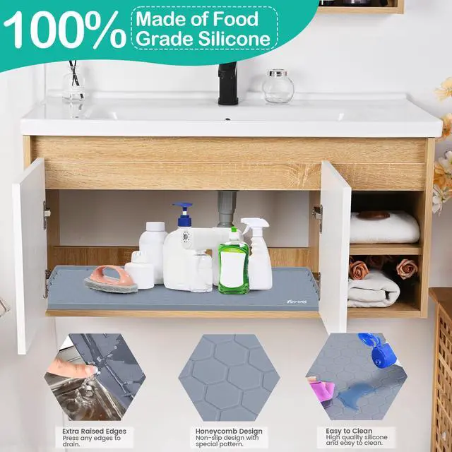 Alt view image 3 of 6 - Silicone Under Sink Mat, 34"x22", Waterproof Cabinet Liner, Grey