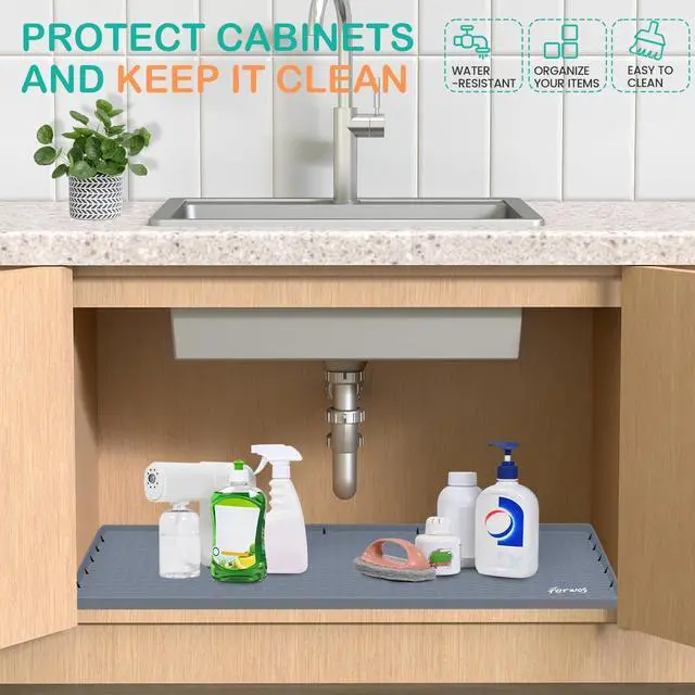 Alt view image 4 of 6 - Silicone Under Sink Mat, 34"x22", Waterproof Cabinet Liner, Grey