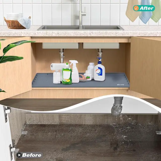 Alt view image 6 of 6 - Silicone Under Sink Mat, 34"x22", Waterproof Cabinet Liner, Grey