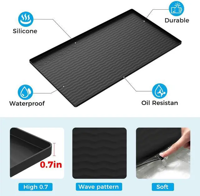 Alt view image 2 of 6 - 16'' x 10'' Waterproof Silicone Under Sink Mat Cabinet and Counter Protector, Shelf Liner for Kitchen and Bathroom, Storage and Organizers, Litter Mat, Pet Cat Puppy Essentials(Black)