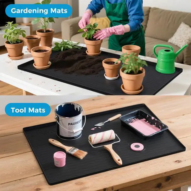 Alt view image 6 of 6 - 16'' x 10'' Waterproof Silicone Under Sink Mat Cabinet and Counter Protector, Shelf Liner for Kitchen and Bathroom, Storage and Organizers, Litter Mat, Pet Cat Puppy Essentials(Black)