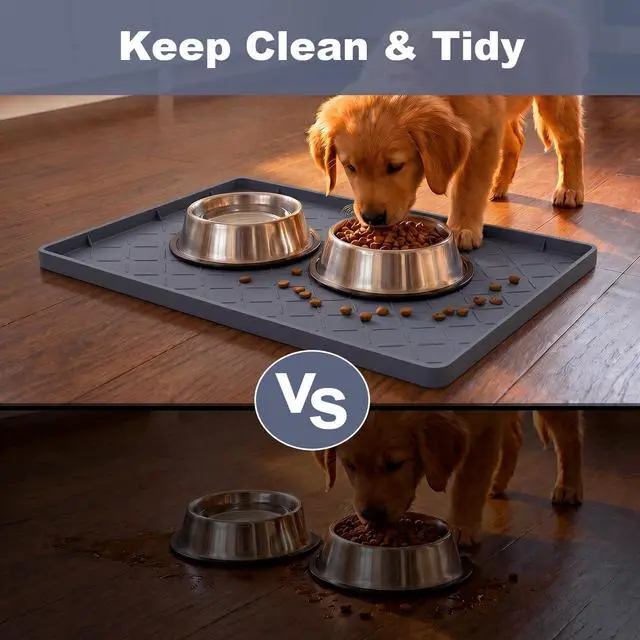 Alt view image 2 of 7 - Extra Thick Dog Food Mat Waterproof with Raised Edge 19" x 12"