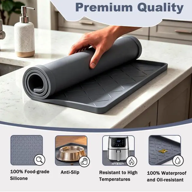 Alt view image 3 of 7 - Extra Thick Dog Food Mat Waterproof with Raised Edge 19" x 12"