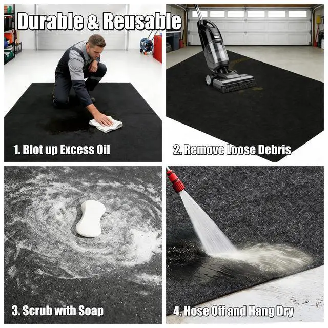 Alt view image 3 of 4 - Heavy Duty Oil Spill Mat, Garage Floor Mat for Under Car, Premium Oil Absorbent Pads, Reusable, Slip-Resistant, Waterproof Rubber Backing Contains Liquids, Protects Garage Floor (XL-36''x60'')