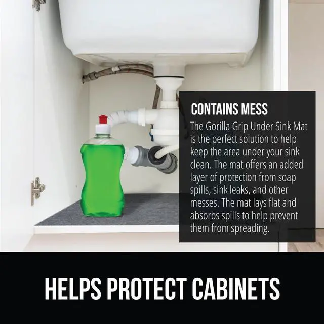 Alt view image 3 of 7 - LeakGuard Non-Adhesive Under Sink Mat for Kitchen Cabinet, Waterproof Quick Dry Shelf Liner, Durable Absorbent Felt Mats for Bathroom Sinks, Cabinets, Dresser, Easy to Trim 24x30 Charcoal