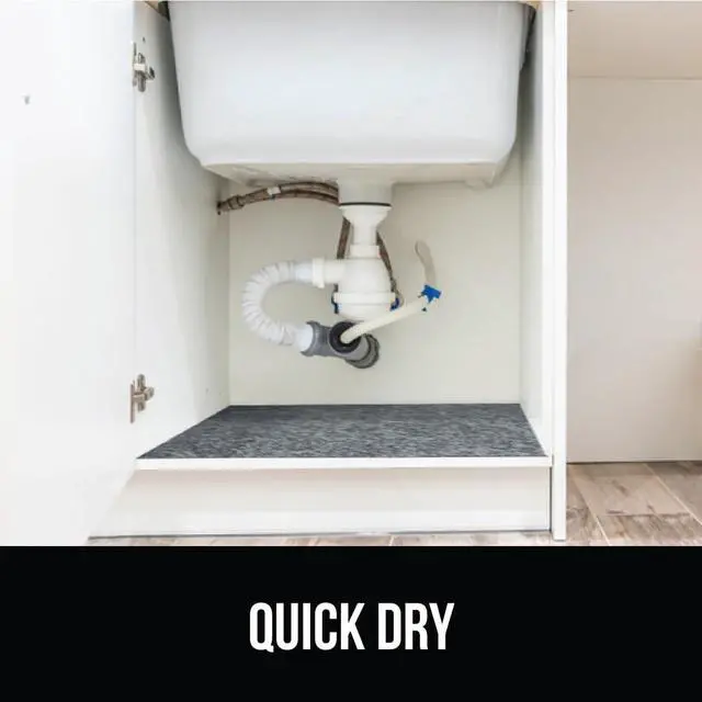 Alt view image 6 of 7 - LeakGuard Non-Adhesive Under Sink Mat for Kitchen Cabinet, Waterproof Quick Dry Shelf Liner, Durable Absorbent Felt Mats for Bathroom Sinks, Cabinets, Dresser, Easy to Trim 24x30 Charcoal