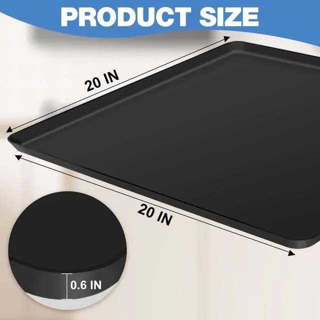 Alt view image 2 of 7 - Mini Fridge Silicone Mat - 20" x 20" x 0.6" Mini Fridge Drip Tray Under Refrigerator Mat Carpet Floor Protector, Leak-Resistant Portable AC Pan for Washing Machine Dishwasher Dryers, Black