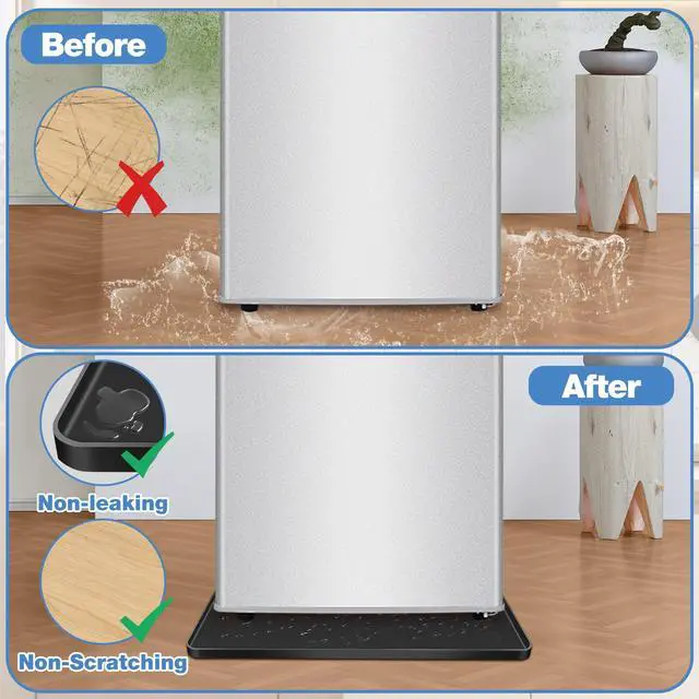 Alt view image 5 of 7 - Mini Fridge Silicone Mat - 20" x 20" x 0.6" Mini Fridge Drip Tray Under Refrigerator Mat Carpet Floor Protector, Leak-Resistant Portable AC Pan for Washing Machine Dishwasher Dryers, Black