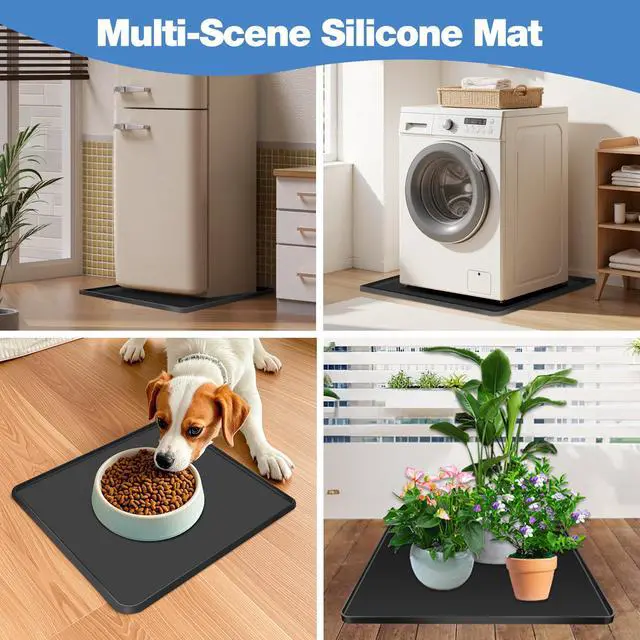 Alt view image 7 of 7 - Mini Fridge Silicone Mat - 20" x 20" x 0.6" Mini Fridge Drip Tray Under Refrigerator Mat Carpet Floor Protector, Leak-Resistant Portable AC Pan for Washing Machine Dishwasher Dryers, Black