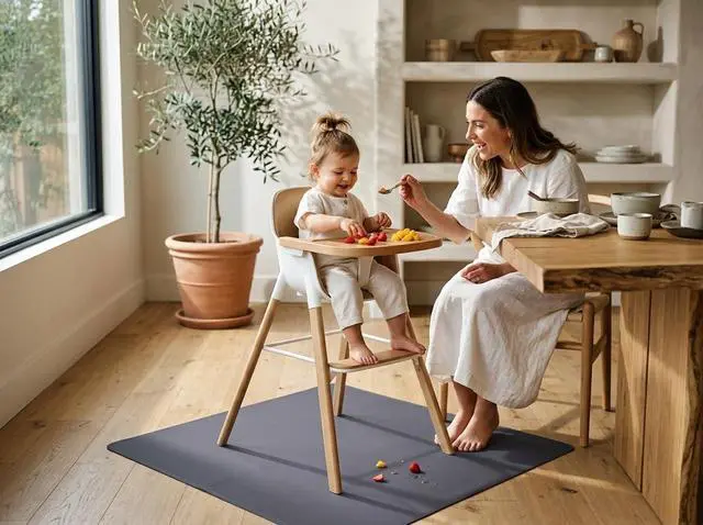 Alt view image 6 of 7 - Splat Mat for Under High Chair/Arts/Crafts, Washable Spill Mat Waterproof Anti-Slip Floor Protector Splash Mat, Messy Mat and Table Cloth