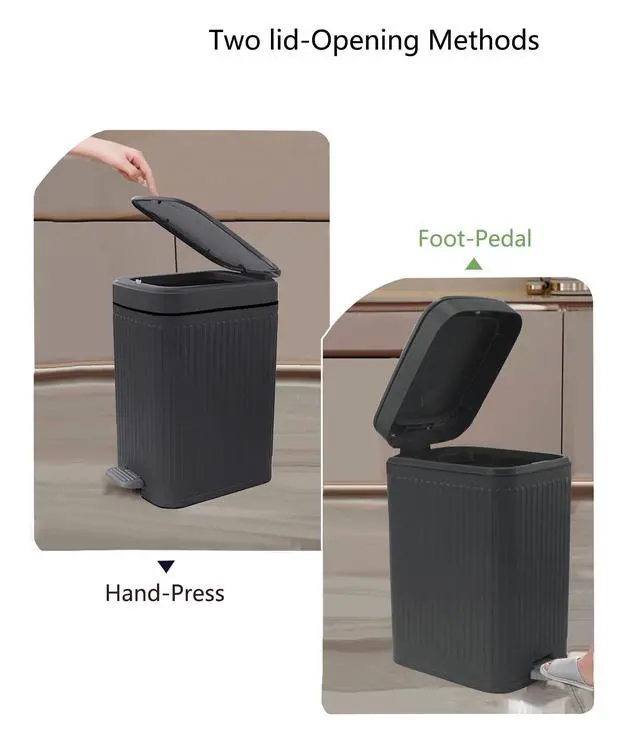 Alt view image 4 of 7 - Small Trash Can with Lid,Small Bathroom Trash Can with Foot Pedal and Press Type Lid,Slim Step-On Trash Bin Wastebasket Garbage Can for Kitchen,Bathroom Office, Bedroom (Gray, 1.8 Gallon)