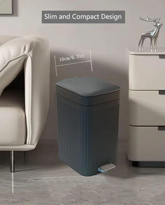 Alt view image 5 of 7 - Small Trash Can with Lid,Small Bathroom Trash Can with Foot Pedal and Press Type Lid,Slim Step-On Trash Bin Wastebasket Garbage Can for Kitchen,Bathroom Office, Bedroom (Gray, 1.8 Gallon)