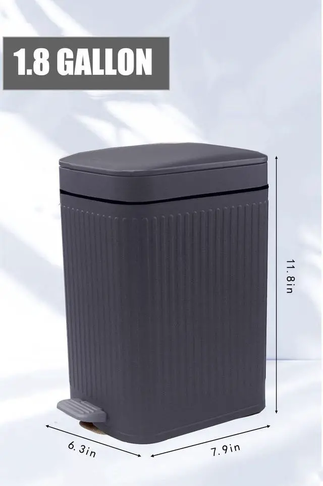 Alt view image 6 of 7 - Small Trash Can with Lid,Small Bathroom Trash Can with Foot Pedal and Press Type Lid,Slim Step-On Trash Bin Wastebasket Garbage Can for Kitchen,Bathroom Office, Bedroom (Gray, 1.8 Gallon)