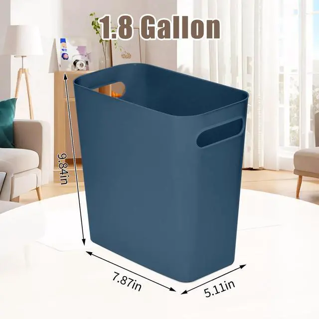 Alt view image 2 of 7 - Versatile 1.8 Gallon Plastic Trash Can - The Compact Bin for Bathroom, Kitchen, or Home Office - Blue