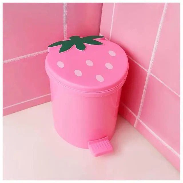 Main image of Strawberry Trash Can, 1 Gallon Small Pink Trashcan Cutecore Room Decor Kawaii Cute Trash Can for Bedroom Desk Office with 2 Rolls Garbage Bag and 20 PCS 3D Cartoon Stickers (Pink, Small)