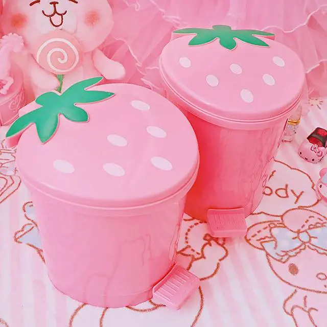 Alt view image 4 of 6 - Strawberry Trash Can, 1 Gallon Small Pink Trashcan Cutecore Room Decor Kawaii Cute Trash Can for Bedroom Desk Office with 2 Rolls Garbage Bag and 20 PCS 3D Cartoon Stickers (Pink, Small)