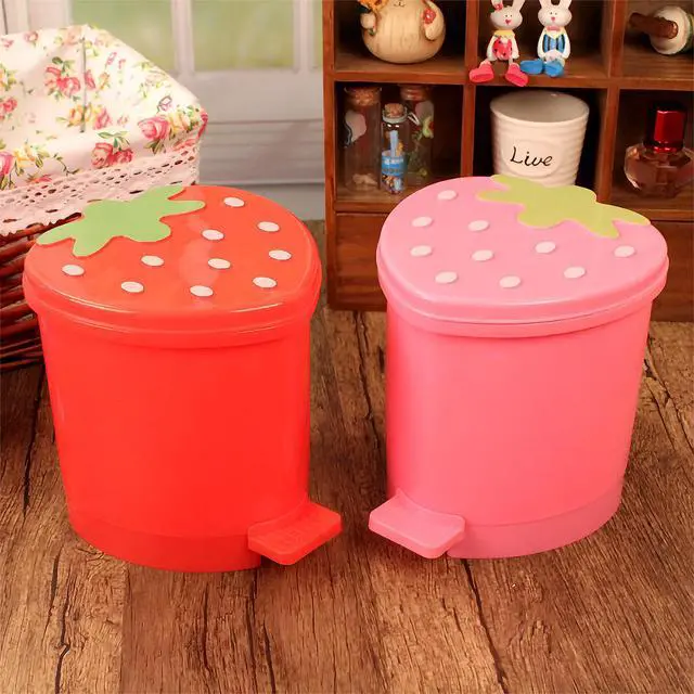 Alt view image 6 of 6 - Strawberry Trash Can, 1 Gallon Small Pink Trashcan Cutecore Room Decor Kawaii Cute Trash Can for Bedroom Desk Office with 2 Rolls Garbage Bag and 20 PCS 3D Cartoon Stickers (Pink, Small)