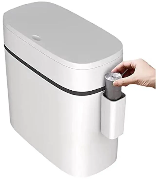 Main image of 12 Liter Slim Plastic Trash Can with Lid,2.6 Gallon Double Barrel Waste Basket,Rectangular Press Garbage Container Bin for Bathroom,Bedroom,Kitchen and Office,White (12 Liter)