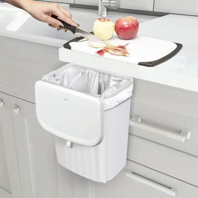 Alt view image 5 of 7 - Roomate Under Counter Waste Bin | Space Saving Small Trash Can for Kitchen Cabinet, Bathroom or Office | Dual Lid for Ease of Opening, 9 Liter, White