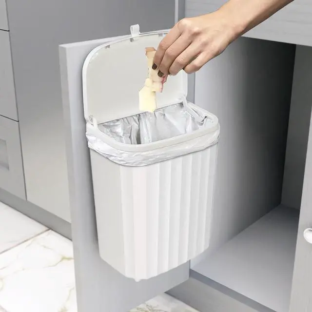 Alt view image 6 of 7 - Roomate Under Counter Waste Bin | Space Saving Small Trash Can for Kitchen Cabinet, Bathroom or Office | Dual Lid for Ease of Opening, 9 Liter, White