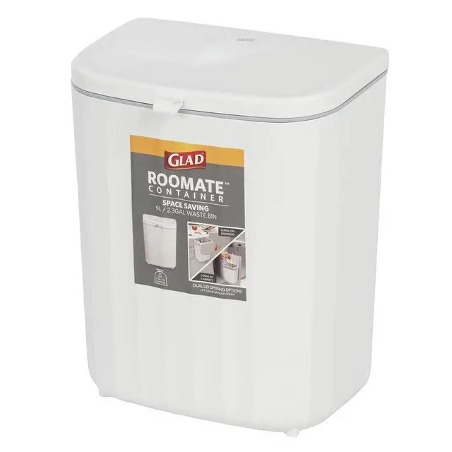 Alt view image 7 of 7 - Roomate Under Counter Waste Bin | Space Saving Small Trash Can for Kitchen Cabinet, Bathroom or Office | Dual Lid for Ease of Opening, 9 Liter, White