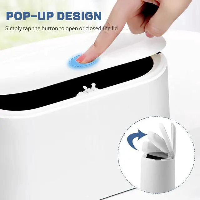 Alt view image 2 of 7 - Mini Trash Can with Lid - Removable Small Garbage Can, Tiny Plastic Trash Bin, Pop Up Countertop Wastebasket, Counter Garbage Lint Bin for Bathroom,Office,Kitchen,Desk,Coffee Table(White)