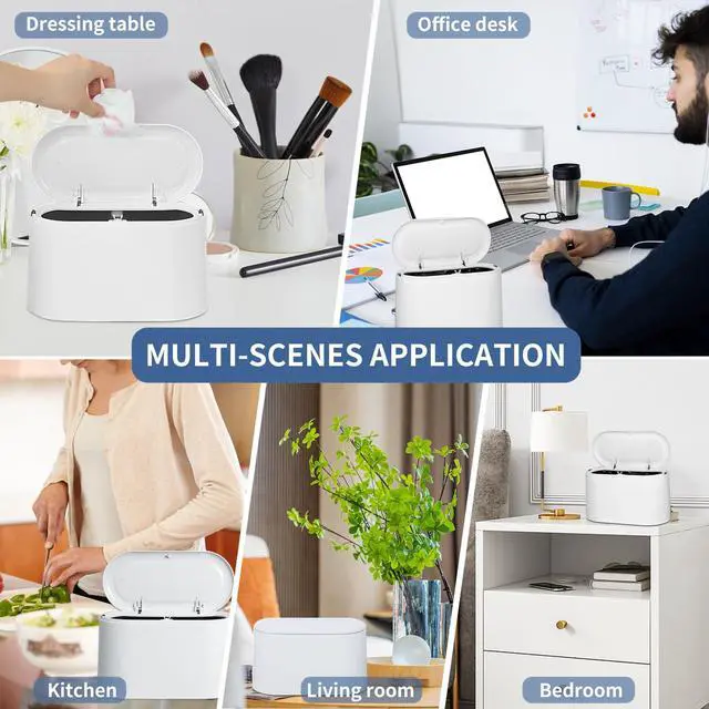Alt view image 5 of 7 - Mini Trash Can with Lid - Removable Small Garbage Can, Tiny Plastic Trash Bin, Pop Up Countertop Wastebasket, Counter Garbage Lint Bin for Bathroom,Office,Kitchen,Desk,Coffee Table(White)