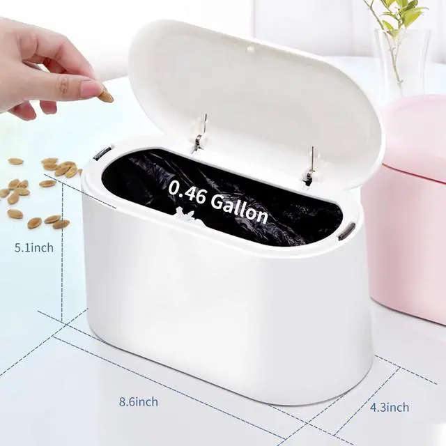Alt view image 6 of 7 - Mini Trash Can with Lid - Removable Small Garbage Can, Tiny Plastic Trash Bin, Pop Up Countertop Wastebasket, Counter Garbage Lint Bin for Bathroom,Office,Kitchen,Desk,Coffee Table(White)