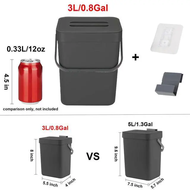Alt view image 2 of 7 - Mini Countertop Trash Can, Compact Waste Basket Garbage Can, Small Trash Bin with Lid for Desk/Office/Dorm, 3L/0.8 Gal, Black