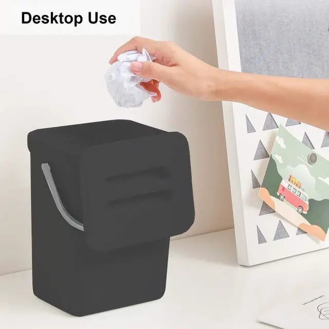 Alt view image 3 of 7 - Mini Countertop Trash Can, Compact Waste Basket Garbage Can, Small Trash Bin with Lid for Desk/Office/Dorm, 3L/0.8 Gal, Black