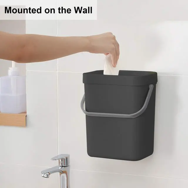 Alt view image 4 of 7 - Mini Countertop Trash Can, Compact Waste Basket Garbage Can, Small Trash Bin with Lid for Desk/Office/Dorm, 3L/0.8 Gal, Black