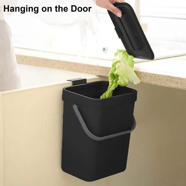 Alt view image 6 of 7 - Mini Countertop Trash Can, Compact Waste Basket Garbage Can, Small Trash Bin with Lid for Desk/Office/Dorm, 3L/0.8 Gal, Black