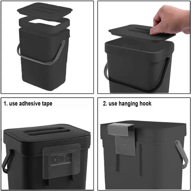 Alt view image 7 of 7 - Mini Countertop Trash Can, Compact Waste Basket Garbage Can, Small Trash Bin with Lid for Desk/Office/Dorm, 3L/0.8 Gal, Black