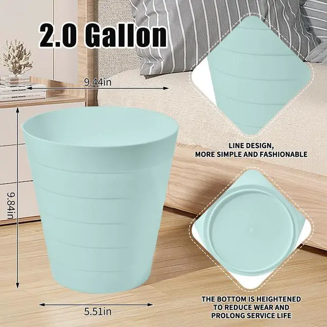 Alt view image 2 of 7 - Small Trash Can - Round Waste Basketbin - 2 Gallon - Green - Bathrooms, Laundry Room, Kitchens, Offices