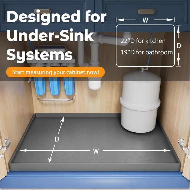 Alt view image 6 of 7 - Under Sink Mat 34" x 22" Waterproof Silicone Cabinet Kitchen Liner