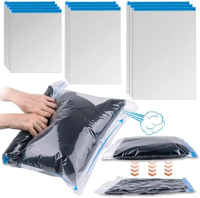 Main image of 10 PCS Compression Bags for Travel Essentials, 3 Sizes Space Saver Bags, No Vacuum or Pump Needed, Roll Up Vacuum Packing for Clothing Storage, Cruise Accessories, Luggage & Home Organizers