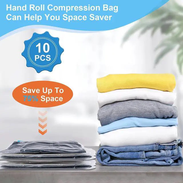 Alt view image 2 of 7 - 10 PCS Compression Bags for Travel Essentials, 3 Sizes Space Saver Bags, No Vacuum or Pump Needed, Roll Up Vacuum Packing for Clothing Storage, Cruise Accessories, Luggage & Home Organizers