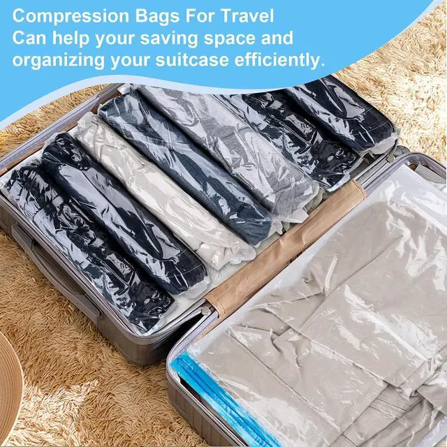 Alt view image 5 of 7 - 10 PCS Compression Bags for Travel Essentials, 3 Sizes Space Saver Bags, No Vacuum or Pump Needed, Roll Up Vacuum Packing for Clothing Storage, Cruise Accessories, Luggage & Home Organizers