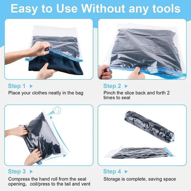 Alt view image 6 of 7 - 10 PCS Compression Bags for Travel Essentials, 3 Sizes Space Saver Bags, No Vacuum or Pump Needed, Roll Up Vacuum Packing for Clothing Storage, Cruise Accessories, Luggage & Home Organizers