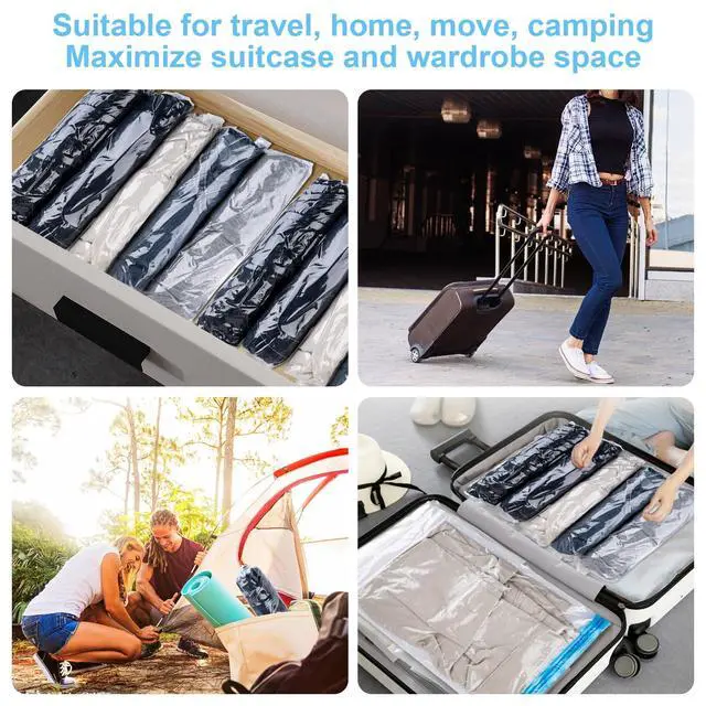 Alt view image 7 of 7 - 10 PCS Compression Bags for Travel Essentials, 3 Sizes Space Saver Bags, No Vacuum or Pump Needed, Roll Up Vacuum Packing for Clothing Storage, Cruise Accessories, Luggage & Home Organizers