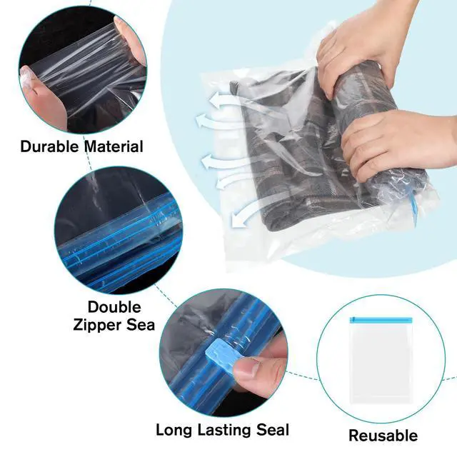 Alt view image 4 of 7 - 4 PCS Roll up Compression Bags, 19 X 14" Vacuum Travel Bag, Roll-Up Space Saver Bags for Travel, Vacuum Seal Storage Bag for Packing Clothing Suitcases Luggage Home Organizers, No Pump Needed