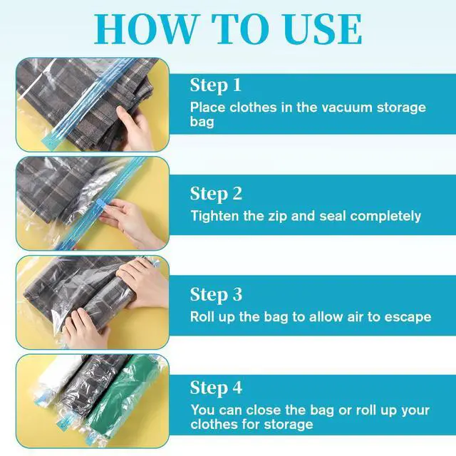 Alt view image 5 of 7 - 4 PCS Roll up Compression Bags, 19 X 14" Vacuum Travel Bag, Roll-Up Space Saver Bags for Travel, Vacuum Seal Storage Bag for Packing Clothing Suitcases Luggage Home Organizers, No Pump Needed