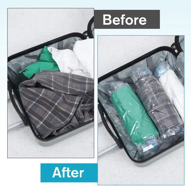 Alt view image 6 of 7 - 4 PCS Roll up Compression Bags, 19 X 14" Vacuum Travel Bag, Roll-Up Space Saver Bags for Travel, Vacuum Seal Storage Bag for Packing Clothing Suitcases Luggage Home Organizers, No Pump Needed