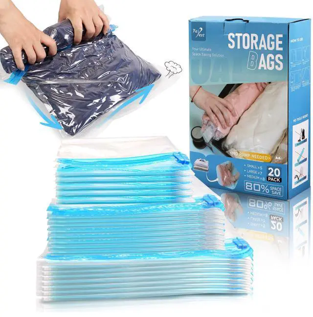 Main image of Compression Bags for Travel - Travel Essentials - 20 Pack Space Saver Bags - No Vacuum Needed - Compression Packing Bags for Cruise Accessories