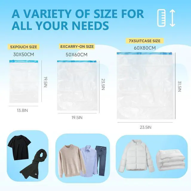 Alt view image 2 of 5 - Compression Bags for Travel - Travel Essentials - 20 Pack Space Saver Bags - No Vacuum Needed - Compression Packing Bags for Cruise Accessories