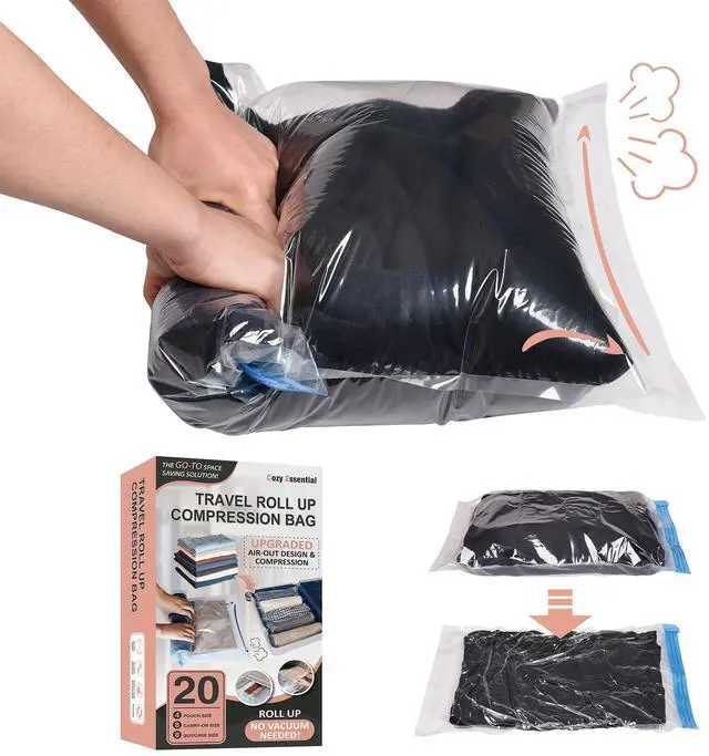 Main image of Compression Bags for Travel - Travel Essentials - 20 Pack Space Saver Bags - No Vacuum Needed - Compression Packing Bags for Cruise Accessories
